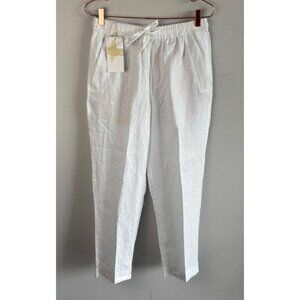 ZARA Womens White 100% Linen Pants Drawstring Trousers Bloggers Favorite Size S